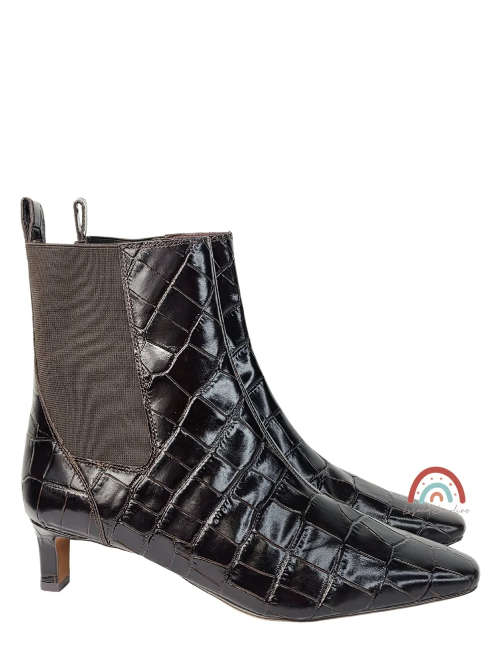 New! Madewell The Dimes Chelsea Boot in Embossed Croc Leather Coffee Bean